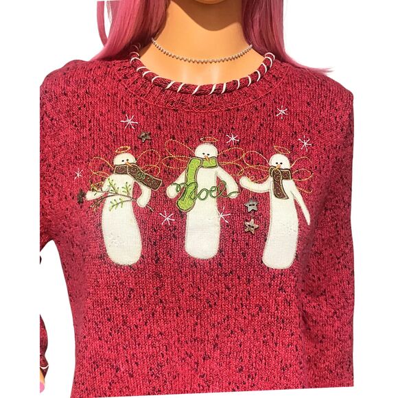 Christopher & Banks Embroidered Holiday Pullover Snowman Sweater Red XL - Picture 4 of 15